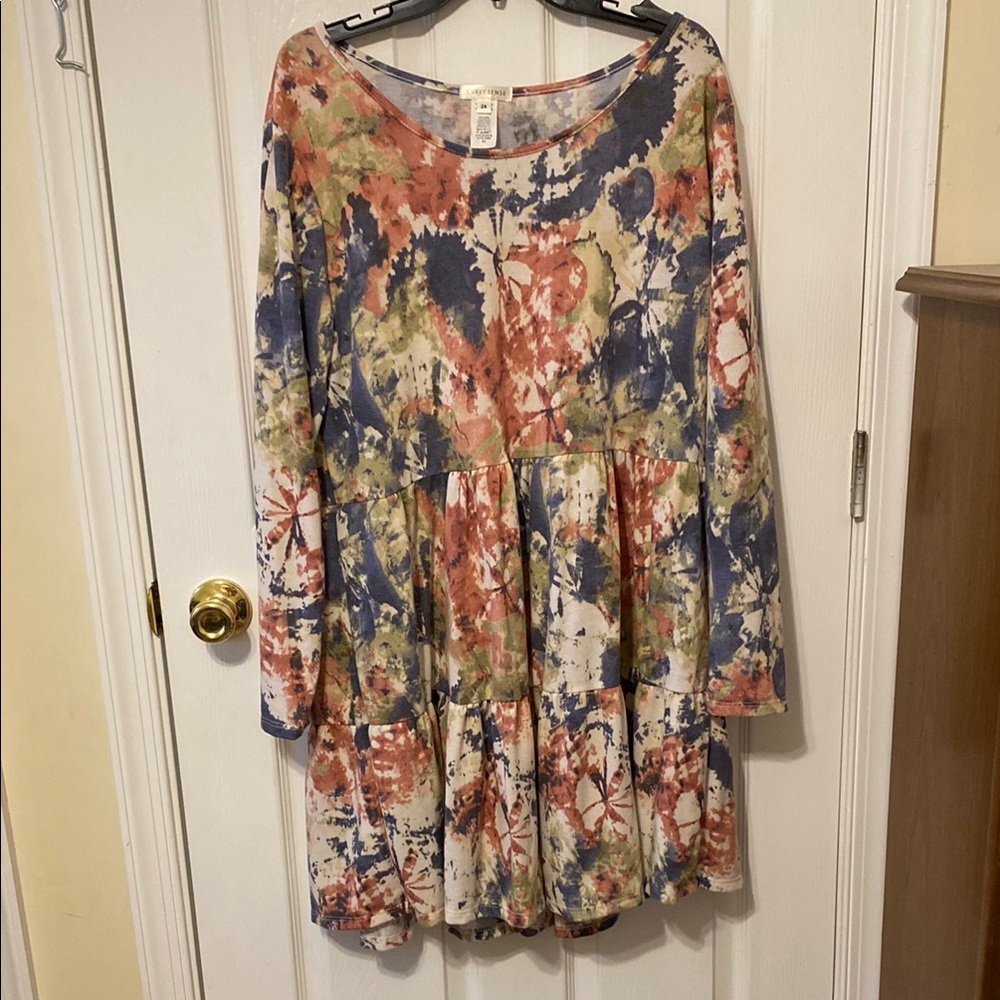 Colorful Tie-Dye Long Sleeve Dress
